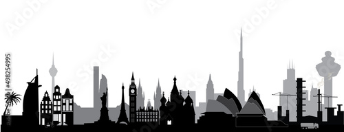 illustration world city skyline black and white