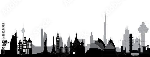 Wallpaper Mural illustration world city skyline black and white Torontodigital.ca
