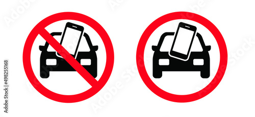 No mobile phones. Drive mobile-free, drive MONO. Vector traffic, road car icon, pictogram. Without distraction from apps or social media posts. Keep your eyes on the road. Mobile phone symbol or logo.