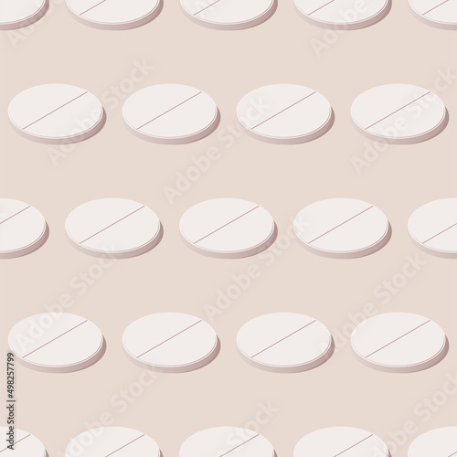 Medical round aspirin pill icon seamless pattern. Vector isometric illustration. 3d vitamin element with shadow.