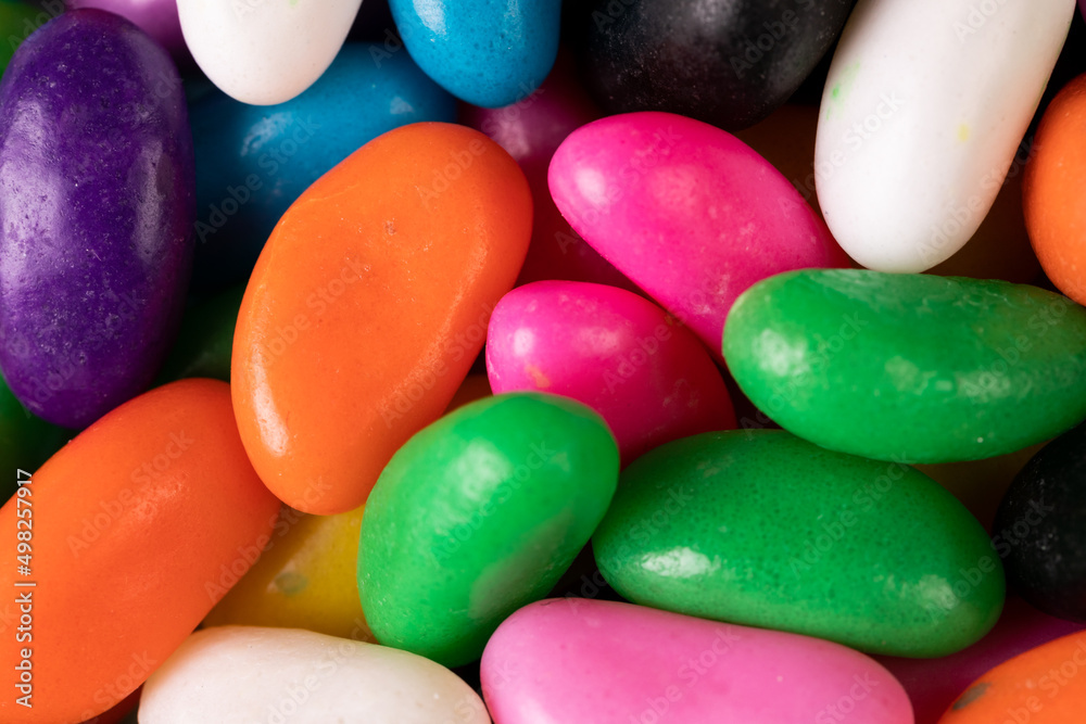 Overhead view of full frame multi colored sweet candies Overhead view of full frame multi colored sweet candies