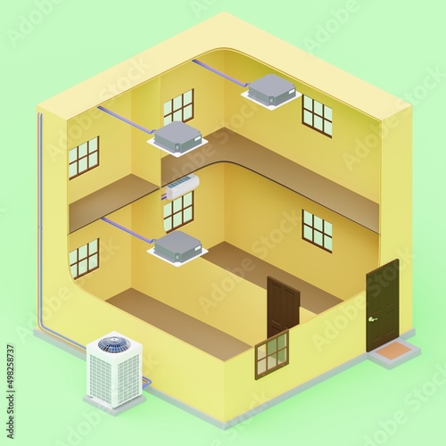 multi system different air conditioner units two storey yellow building 3d render