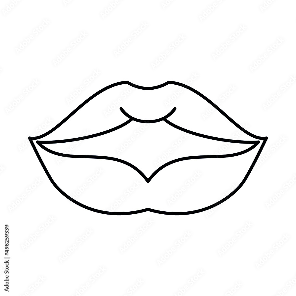 Outline icon of parted lips. Mouth linear silhouette. Vector stock image