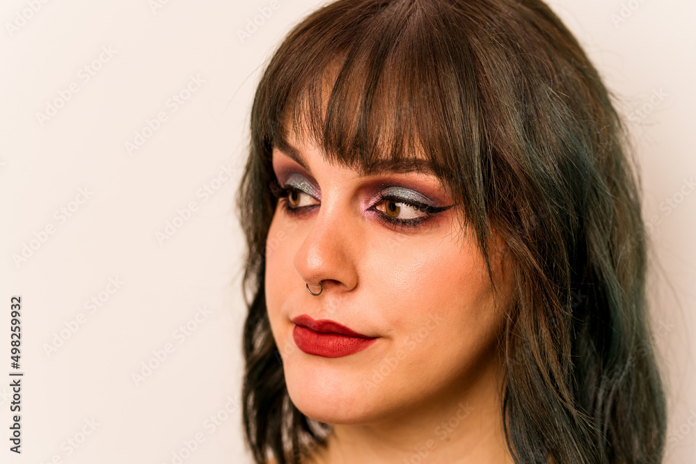 Young caucasian makeup woman isolated on white background Young caucasian makeup woman isolated on white background