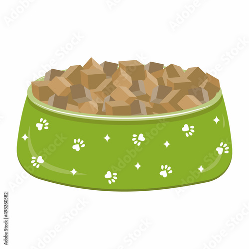 A bowl of food for dogs and cats. Vector illustration in a flat style, isolated on a white background.