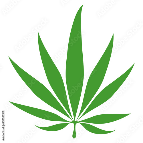 Flat and simple leaf of cannabis. Vector green hemp leaf.