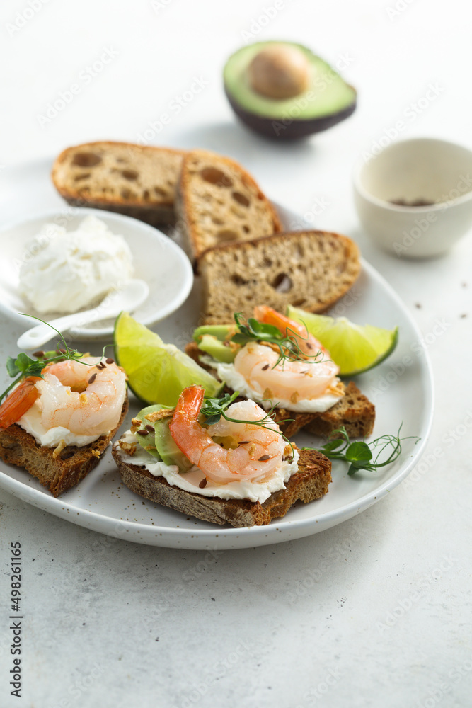 Roasted shrimps with cream cheese on toast Roasted shrimps with cream cheese on toast