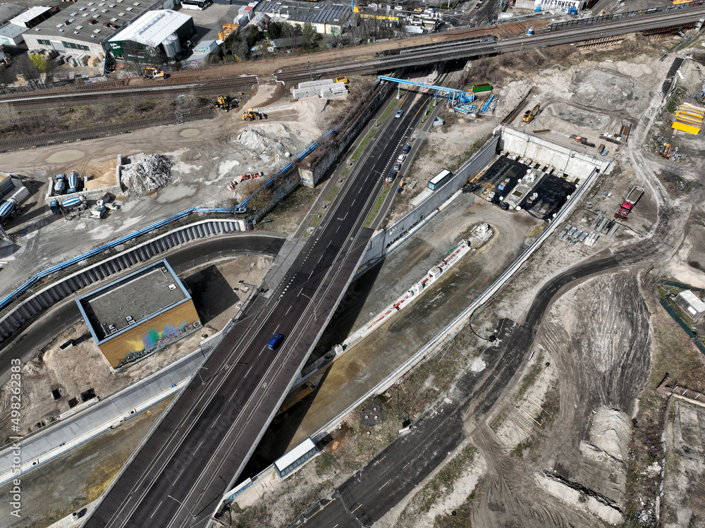 Aerial view of construction site for the A100 city highway in Berlin Aerial view of construction site for the A100 city highway in Berlin
