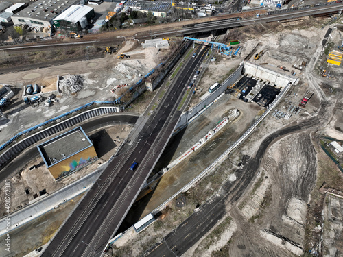 Photography Aerial view of construction site for the A100 city highway in Berlin
