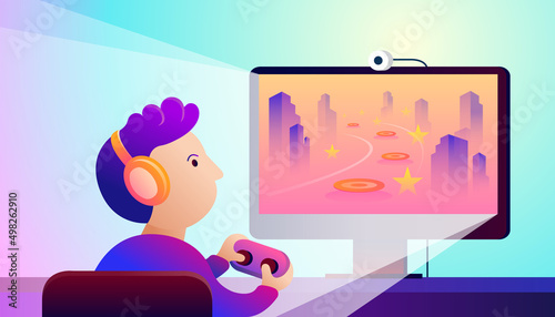 Kid or Gamer Playing Computer Game, Games Addiction