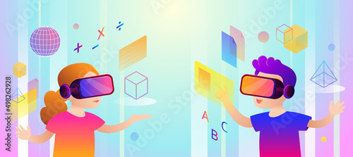 Children with VR Headset, Metaverse Concept, Learning, Education, Edutainment