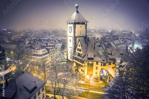 Schwabentor in Freiburg mit Schnee im Winter photo