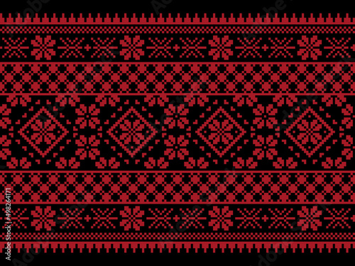 Vector illustration of Ukrainian folk seamless pattern ornament. Ethnic ornament. Border element. Traditional Ukrainian, Belarusian folk art knitted embroidery pattern - Vyshyvanka