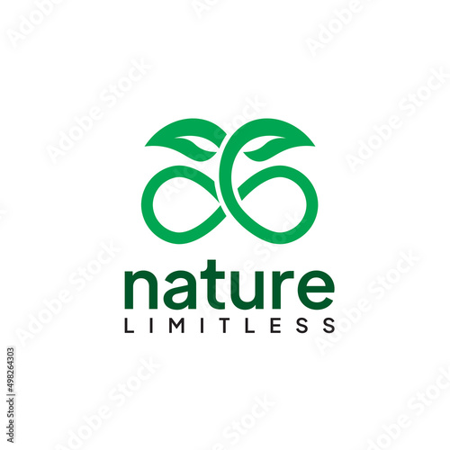 Nature Limitless Logo Design leaf vector template. Organic product logo type icon. Vector symbol icon or logo