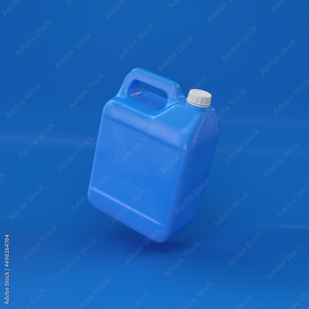 Blue plastic canister floating on a blue background, 3d render Blue plastic canister floating on a blue background, 3d render