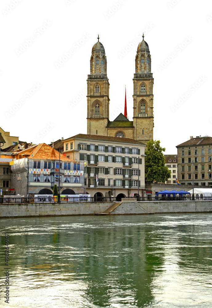 Embankment of Limmat river in Zurich. Switzerland