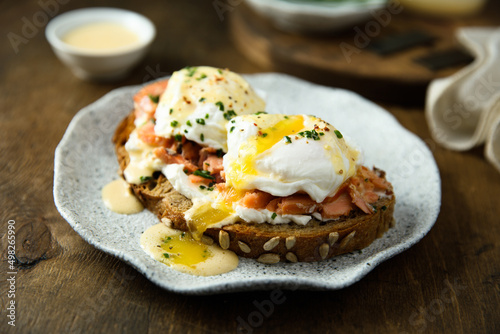Photos Homemade eggs Benedict with salmon