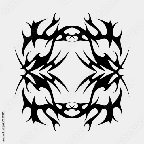 vector tribal tattoo, sharp, spooky, mystery, spiritual, metal, gothic, body decoration, henna, contour, sharp, black, background, individual, shape, abstract