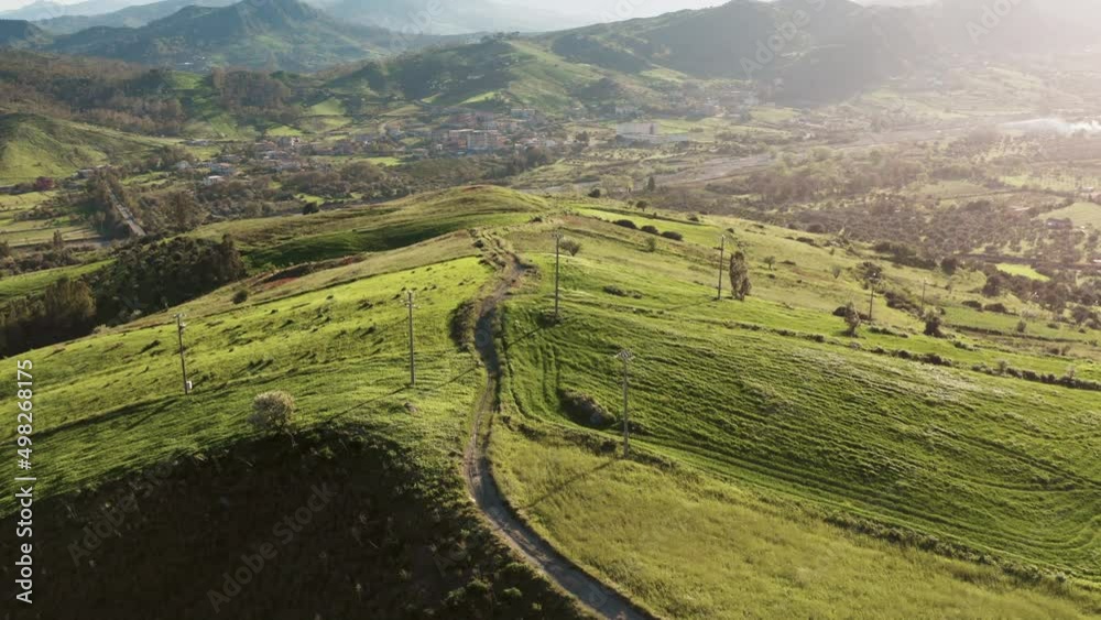 Green Calabrian hills in the Locride area spring at sunset Green Calabrian hills in the Locride area spring at sunset