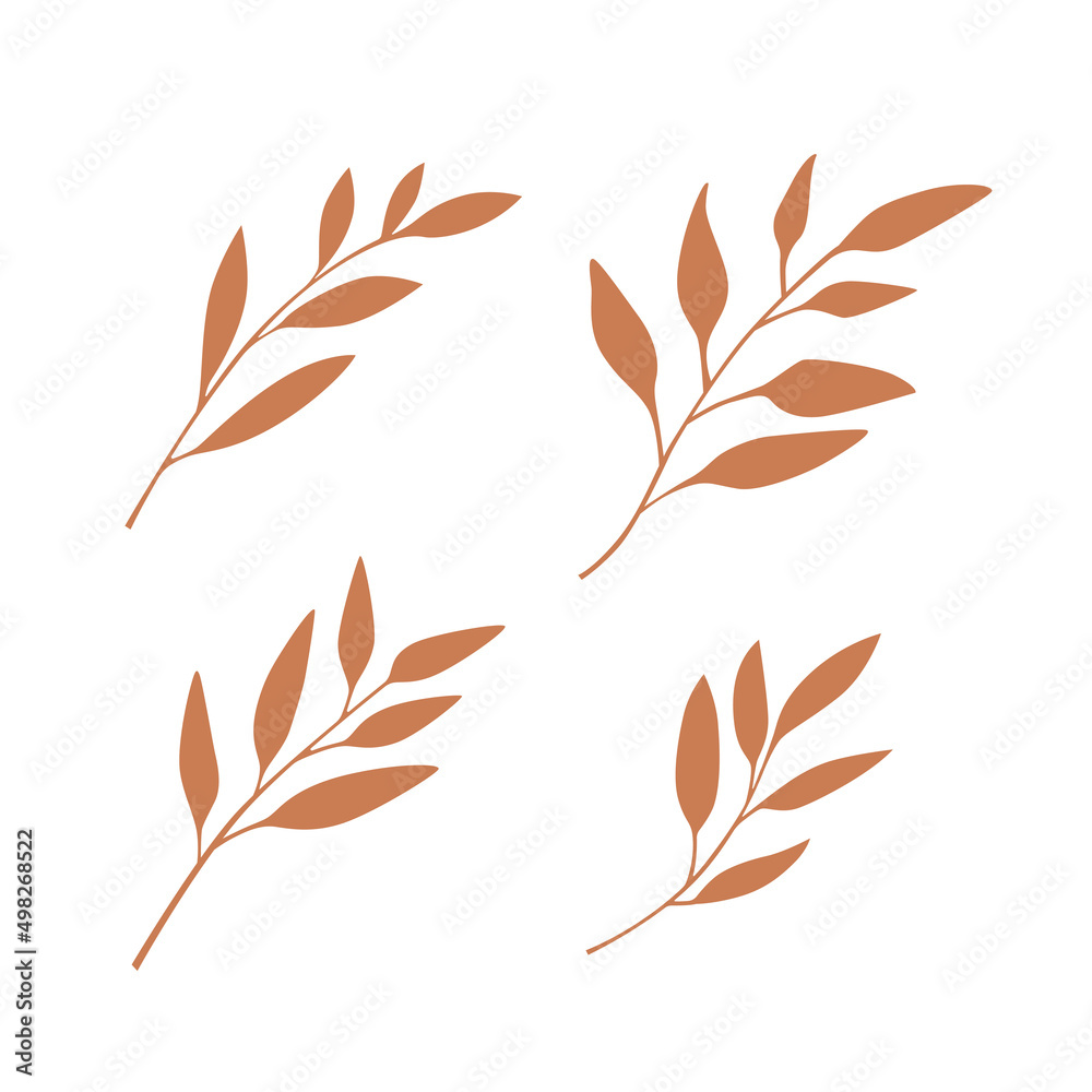 Set of different branches with leaves. Flat vector illustration. Set of different branches with leaves. Flat vector illustration.