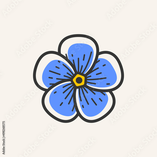 Forget me not flower. Modern graphic design geometric emblem. Simple contour vector illustration of bloom for logo, emblem, badge.