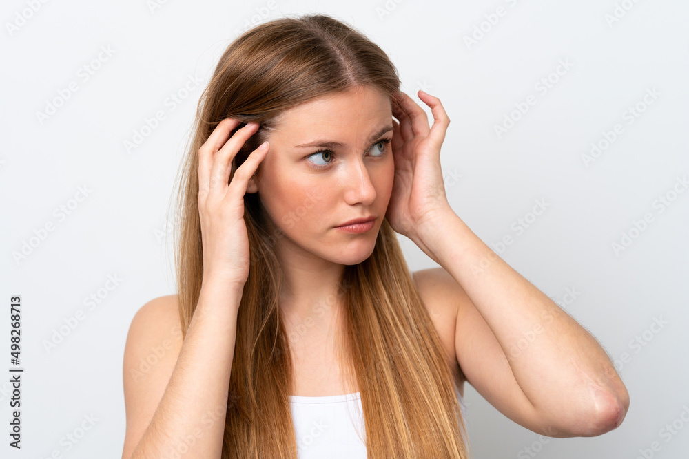 Young caucasian woman isolated on white background . Close up portrait Young caucasian woman isolated on white background . Close up portrait