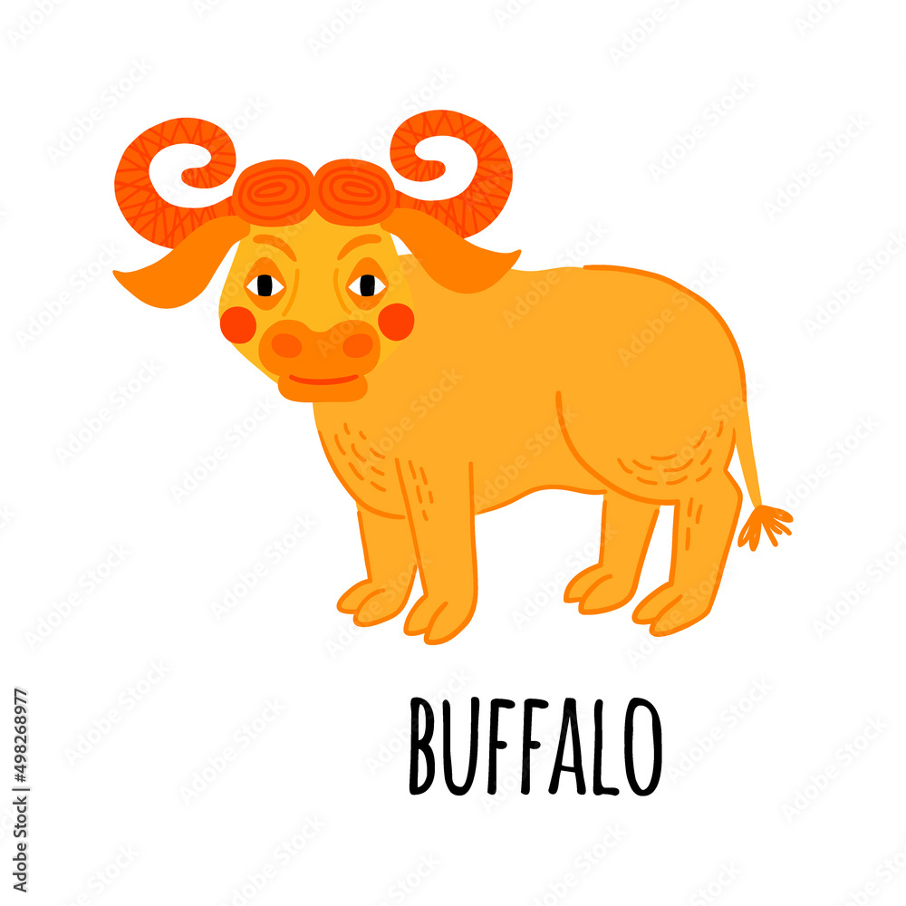 Buffalo clipart. African animal vector illustration isolated on white background