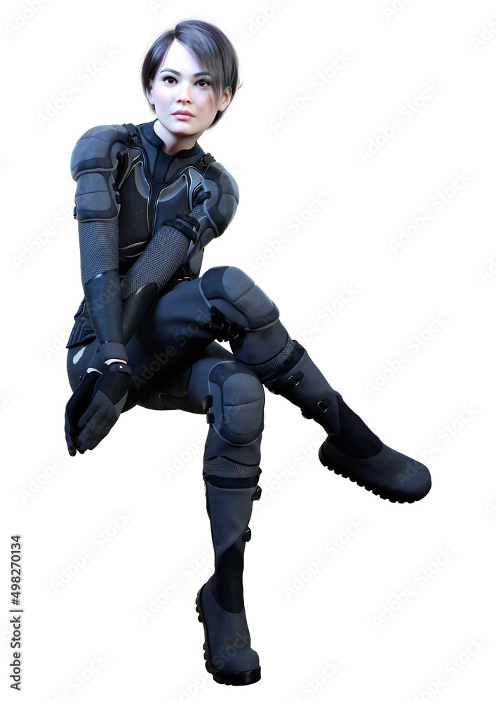 3D Rendering Female Sceince Fiction Warrior on White 3D Rendering Female Sceince Fiction Warrior on White