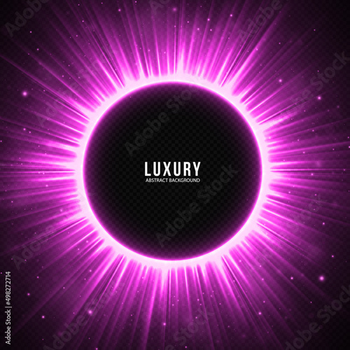 Luxury shiny circle background. Pink sparkling ring with pinky glitter. Festive round border, frame.