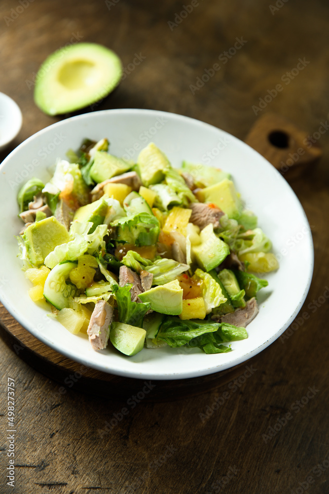 Healthy salad with duck, pineapple and avocado Healthy salad with duck, pineapple and avocado