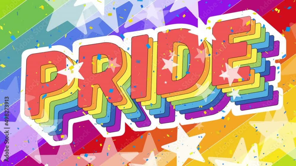 Animation of pride and stars over rainbow background Animation of pride and stars over rainbow background