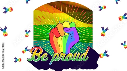 Wallpaper Mural Animation of be proud and rainbow hand over white background with ribbons Torontodigital.ca