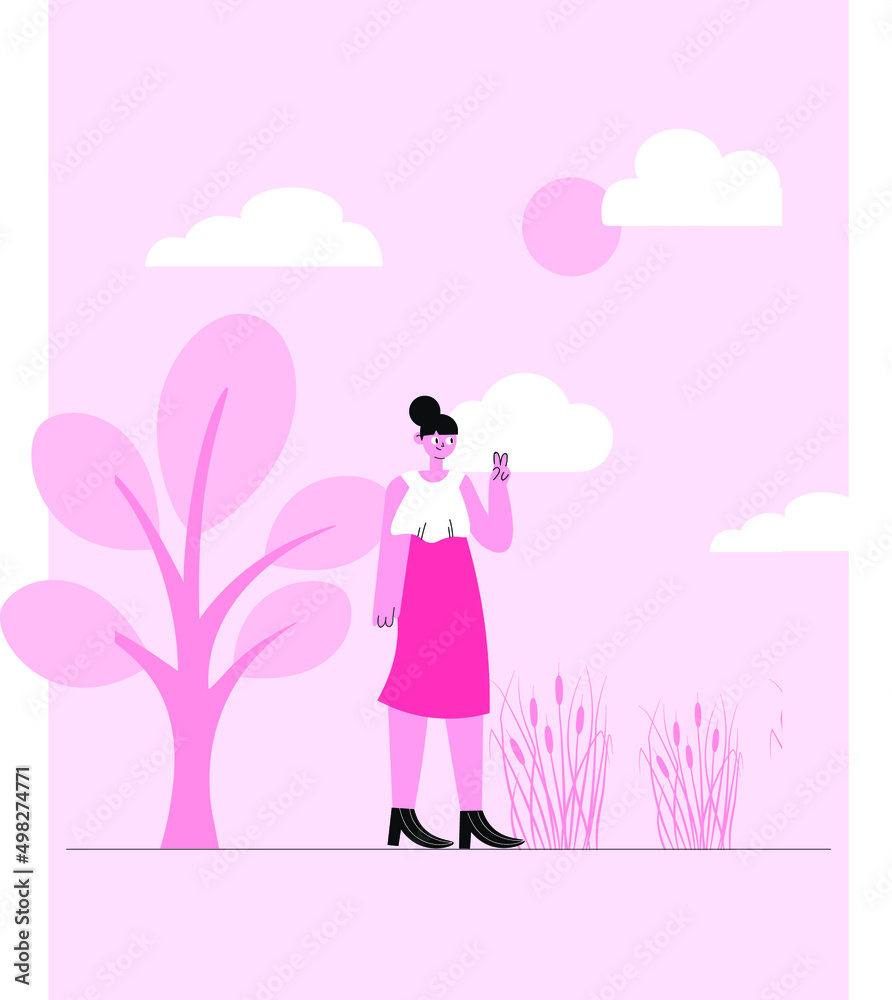 Pink Minimalist Woman Peace Illustration Canvas Print Pink Minimalist Woman Peace Illustration Canvas Print