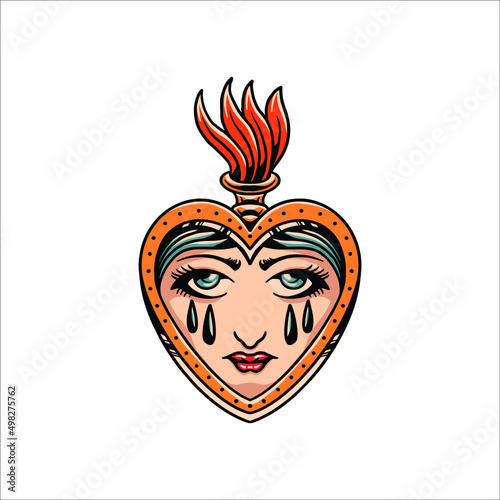 crying heart tattoo vector design