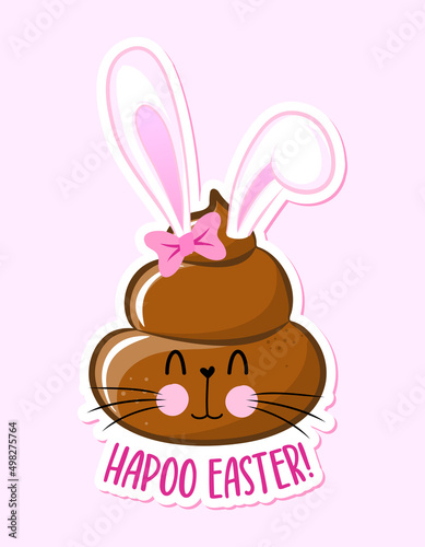 Bunny Poop, Happy Easter - Cute smiling happy poop with bunny ears. Vector cartoon character in kawaii style. Cartoon poop, shit character.