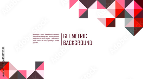 geometric background for presentation, abstract, desktop, triangle, shape, square, round, diamond, white background with copy space in red theme color