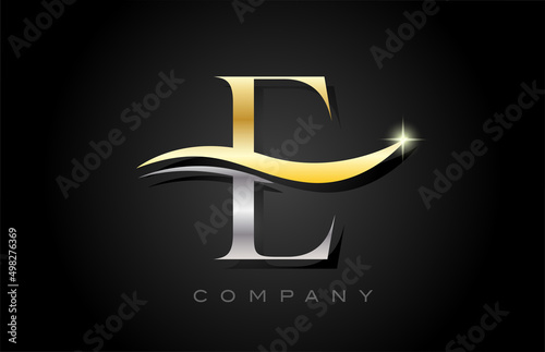gold grey E alphabet letter logo design. Creative icon template for business and company
