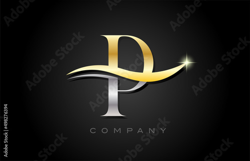 gold grey P alphabet letter logo design. Creative icon template for business and company
