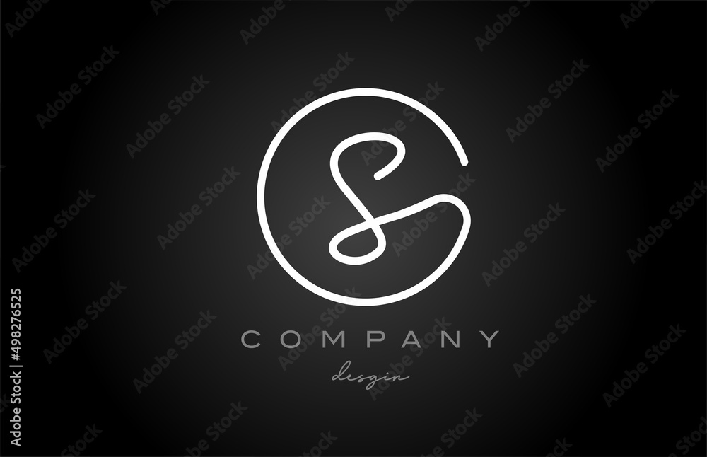 black and white S alphabet letter logo icon design. Handwritten creative template for company and business