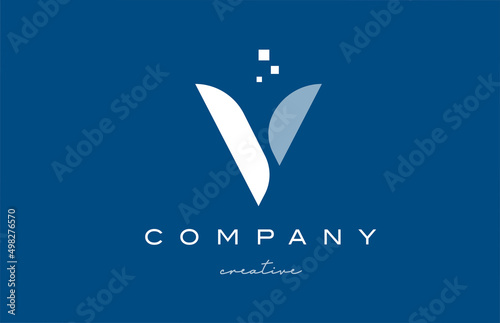 V alphabet letter logo icon design. Blue white creative template for business and company