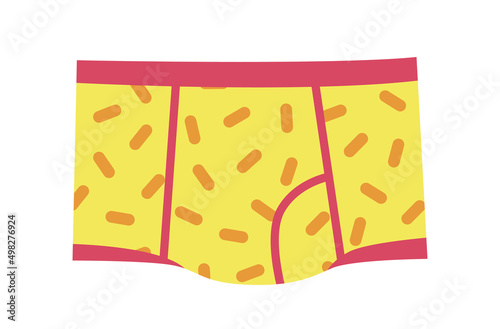 Mens Brief or Thong Underpants, Trunks Underwear Clothing, Yellow Panties with Print Isolated on White Background