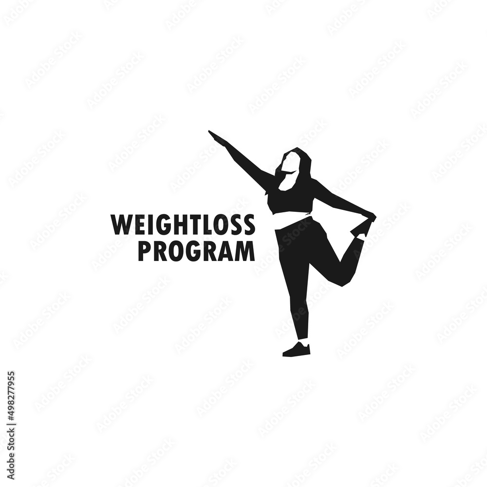 Fat girl doing weight loss workout program simple black vector