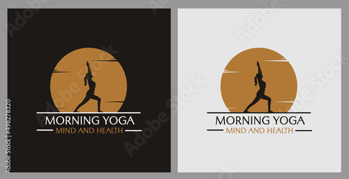morning yoga logo. Silhouette illustration of woman doing yoga pose. suitable for studio sign