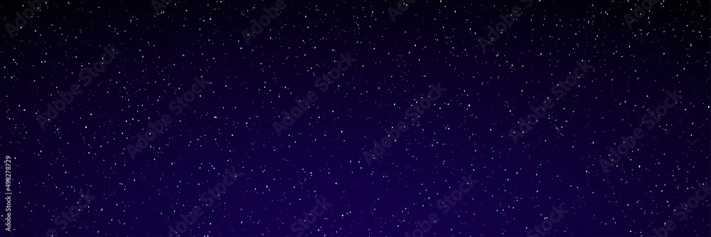 Dark blue night sky with stars panoramic background. Vector
