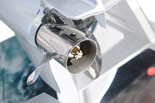 Boat propeller made of aluminum Located at the stern of the boat connected to the boat engine.