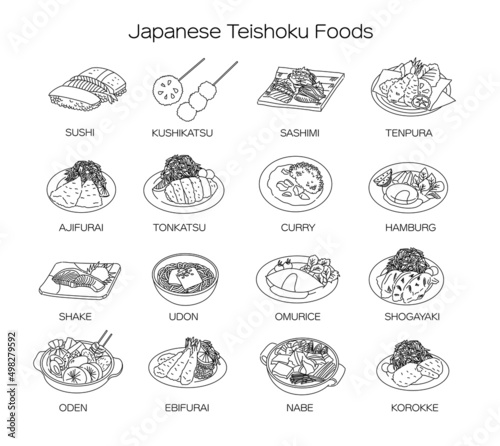 Japanese Teishoku Foods icon set