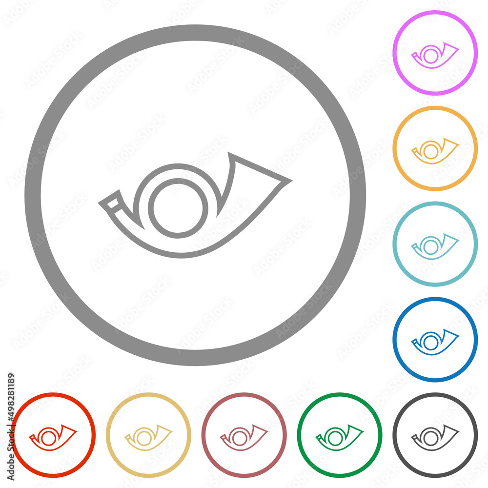 Postal round horn outline flat icons with outlines Postal round horn outline flat icons with outlines