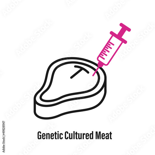 Molecule and Meat Artificial Food Icon. Genetically Cultured Meat. Future Laboratory Technology. Gene Modified. Vector Illustration
