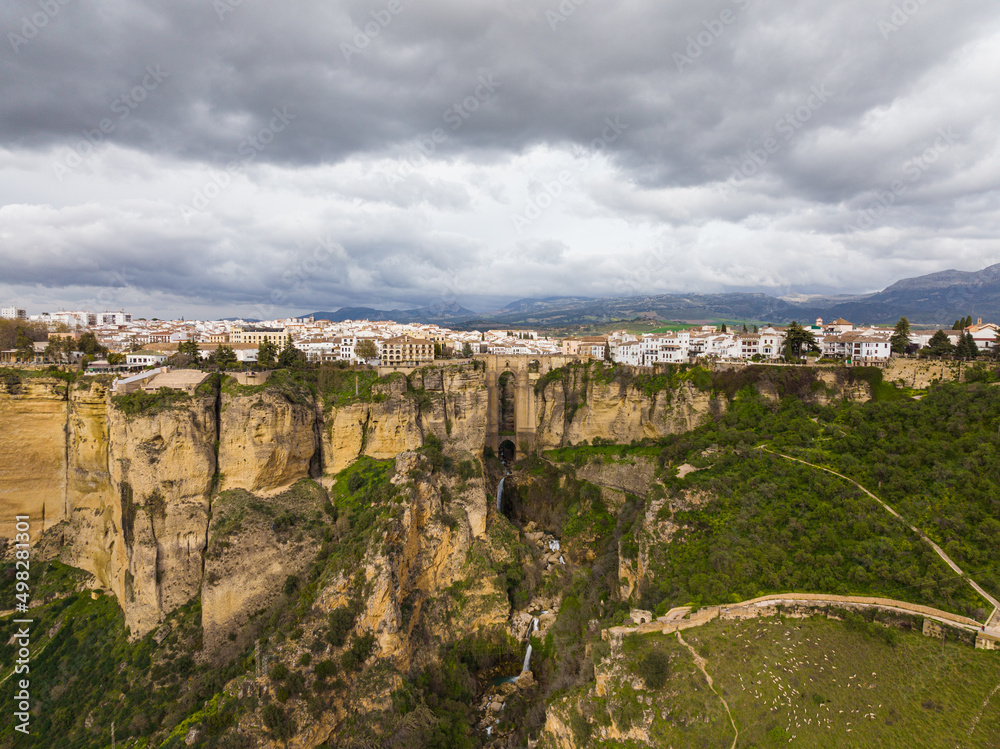 Aerial view of the New Bridge and the city of Ronda, Spain