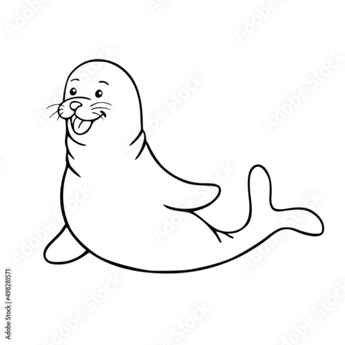 Kids coloring book outline drawing of seal. Vector illustration Isolated line image of cute cartoon animal underwater world.